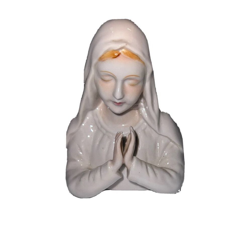 Vintage ceramic Praying Virgin Mary Bust 4.25" Madonna Figurine Japan import